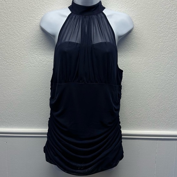 VENUS Tops - Venus Women’s Sz Lg High Collar Navy Ruched Sleeveless Blouse NWOT, V501